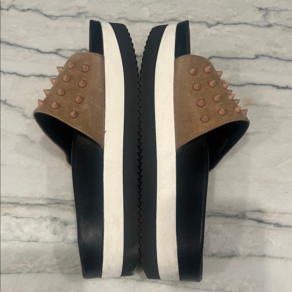Studded Tan and Black Women's slide Sandals